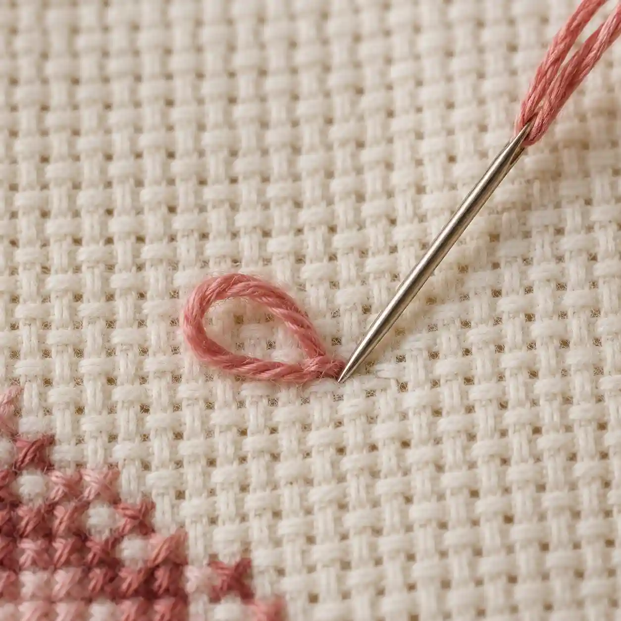 Floss folded in half showing the loop method for starting a thread